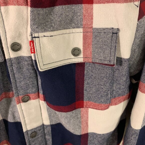 Levis Plaid Shirt Jacket Hooded S Levi Strauss & Co. Cotton & Polyester Unisex - Picture 5 of 9